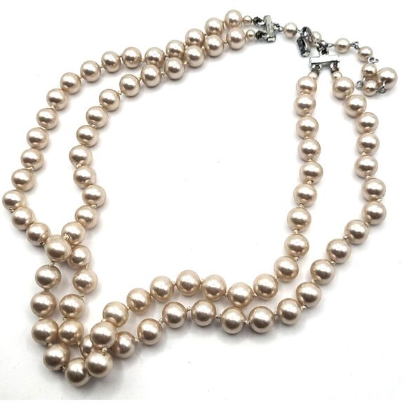 Vintage 50s Double Strand Simualted Pearl Necklace 18in - Picture 4 of 4